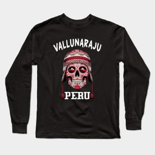 2024 Peruvian Sugar Skull Artistic Graphic Dia de los Muertos Flag Long Sleeve T-Shirt